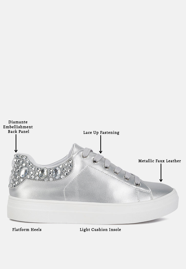gems diamante embellished sneakers#color_silver