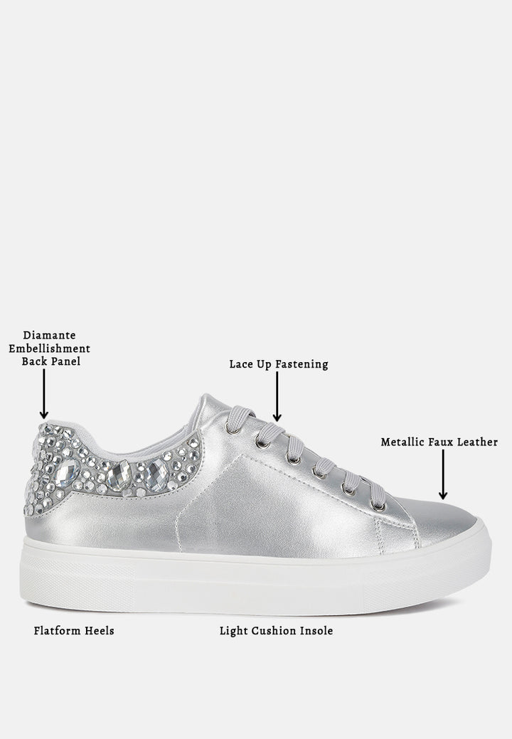 gems diamante embellished sneakers#color_silver