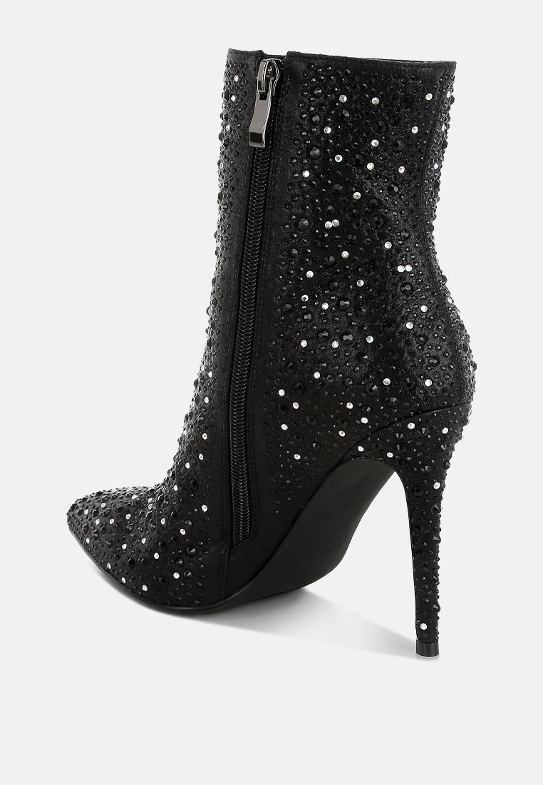 women rhinestones embellished stiletto boots#color_black