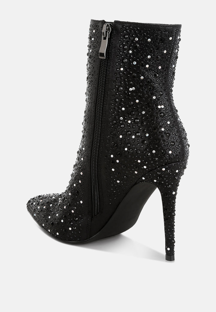 women rhinestones embellished stiletto boots#color_black