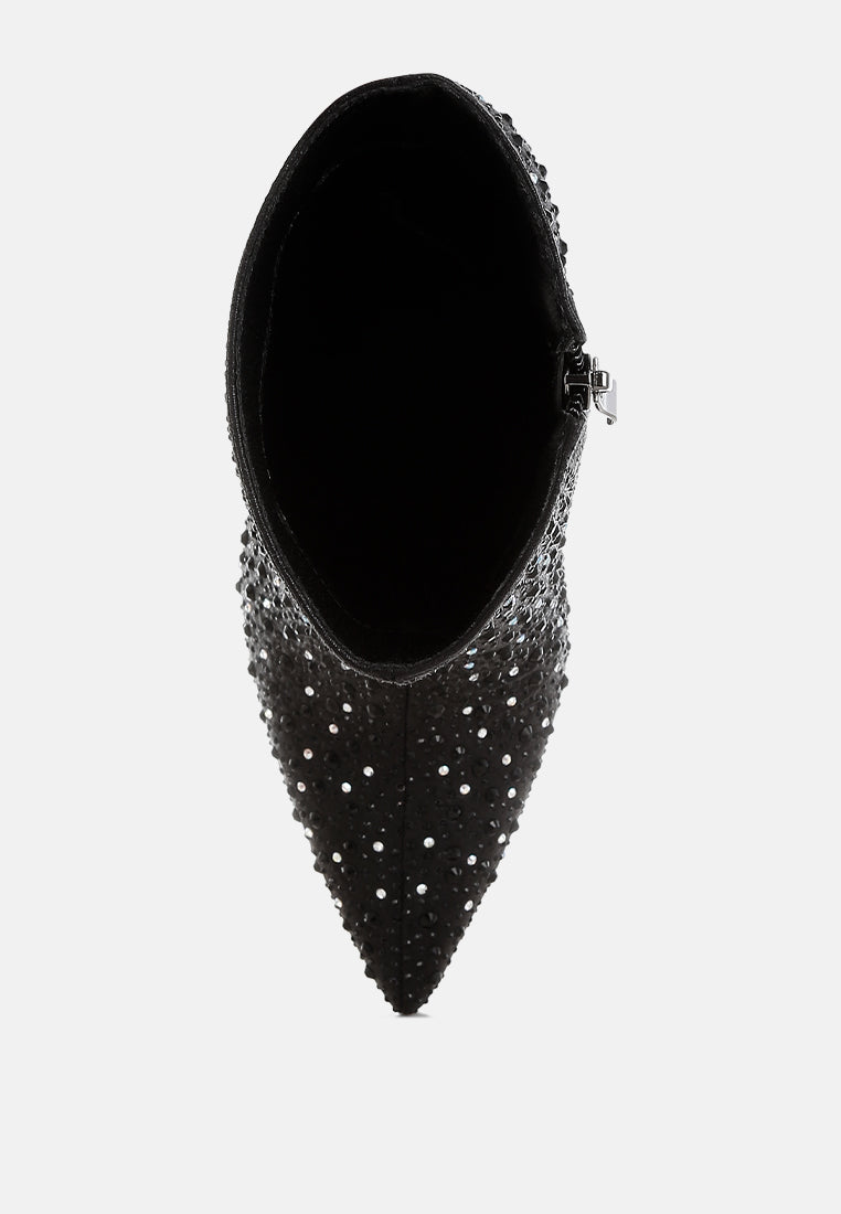 women rhinestones embellished stiletto boots#color_black