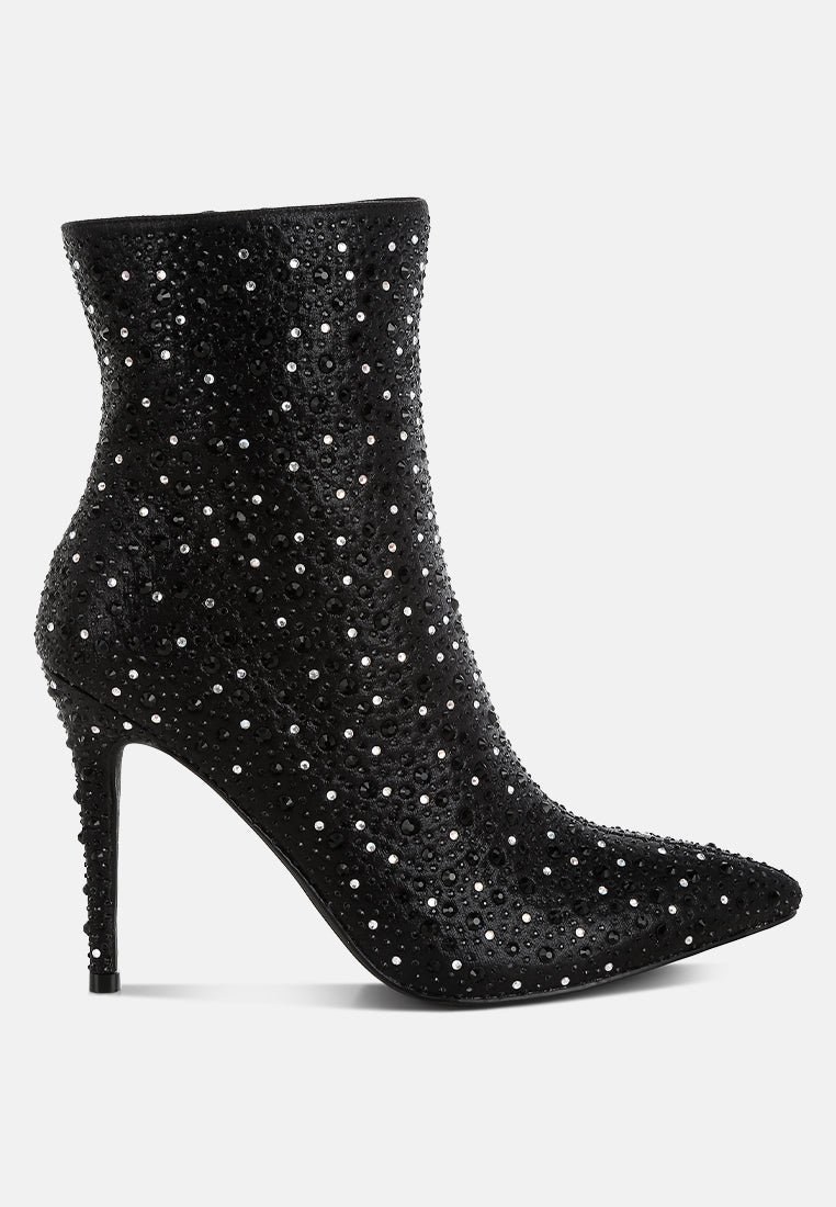 women rhinestones embellished stiletto boots#color_black