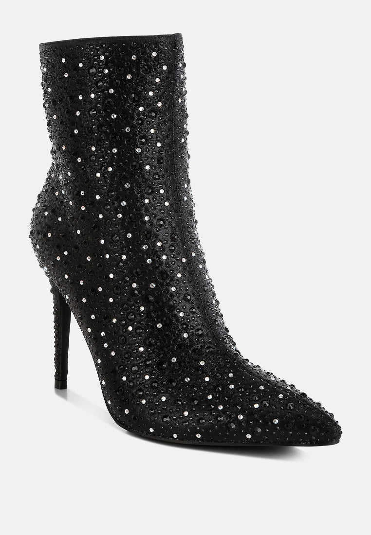women rhinestones embellished stiletto boots#color_black