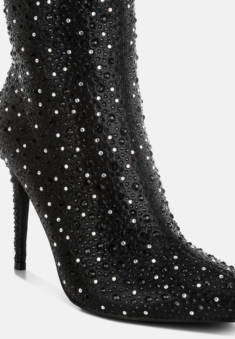 women rhinestones embellished stiletto boots#color_black