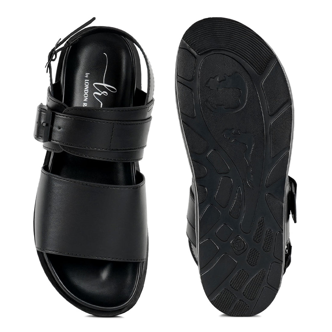 women pin buckle flatform sandals#color_black