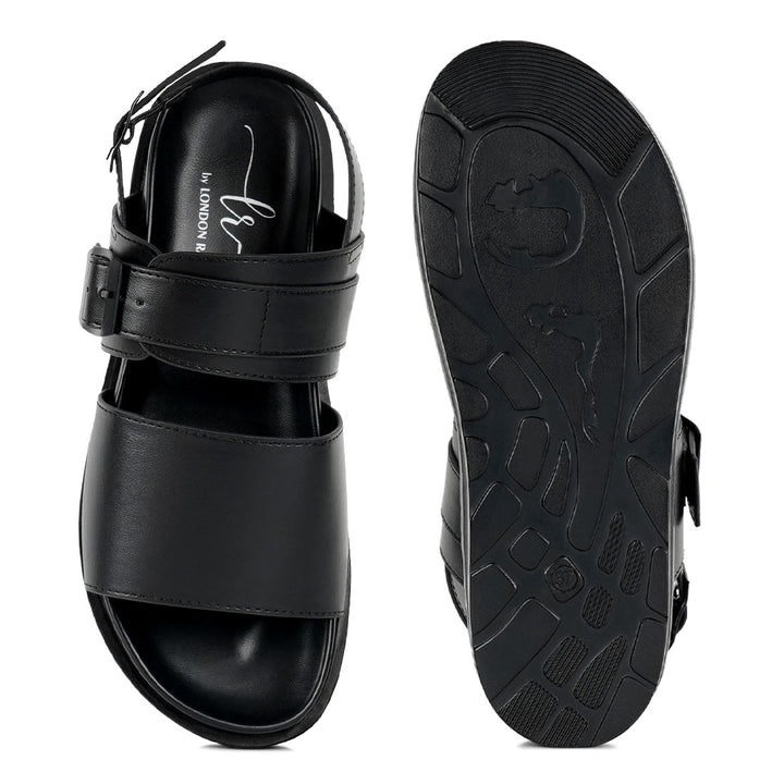 women pin buckle flatform sandals#color_black