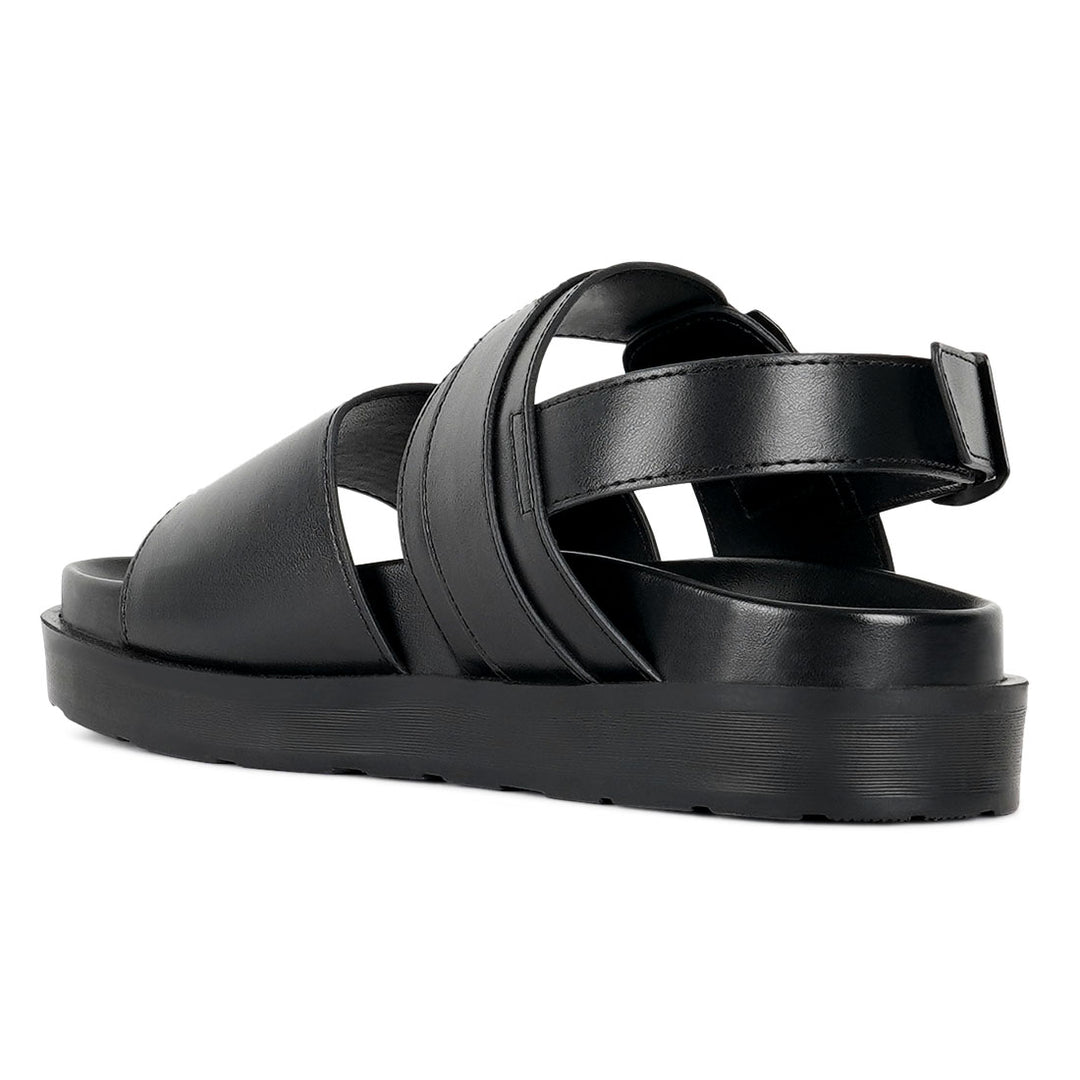 women pin buckle flatform sandals#color_black