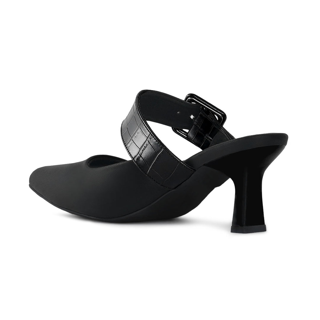 london rag women croco buckle strap detail mules#color_black