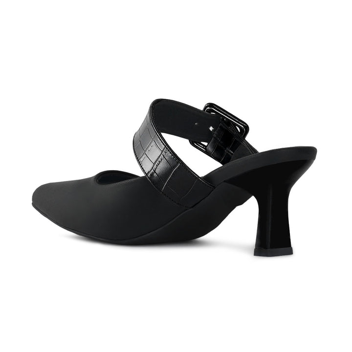 london rag women croco buckle strap detail mules#color_black