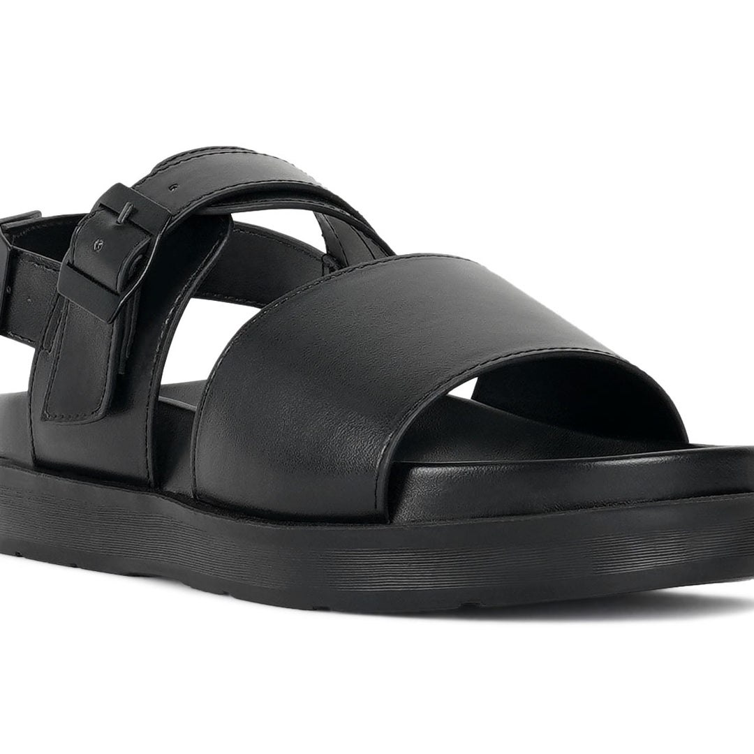 women pin buckle flatform sandals#color_black