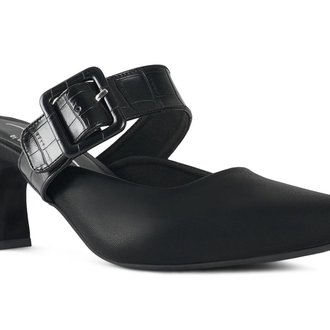london rag women croco buckle strap detail mules#color_black