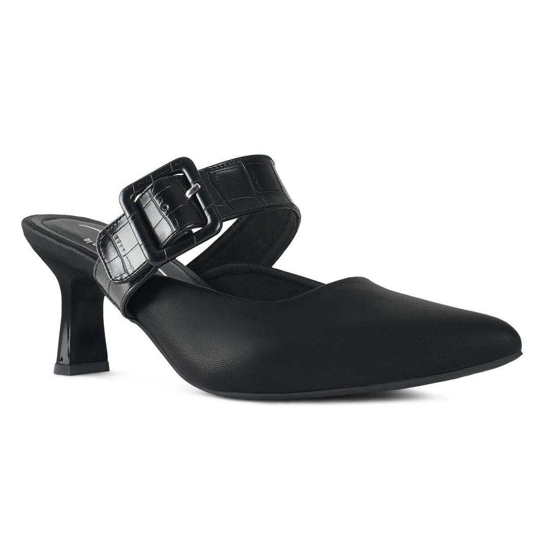 london rag women croco buckle strap detail mules#color_black