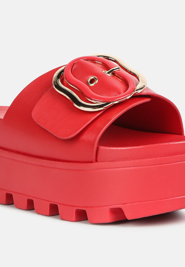 women lug sole flatform sliders#color_red