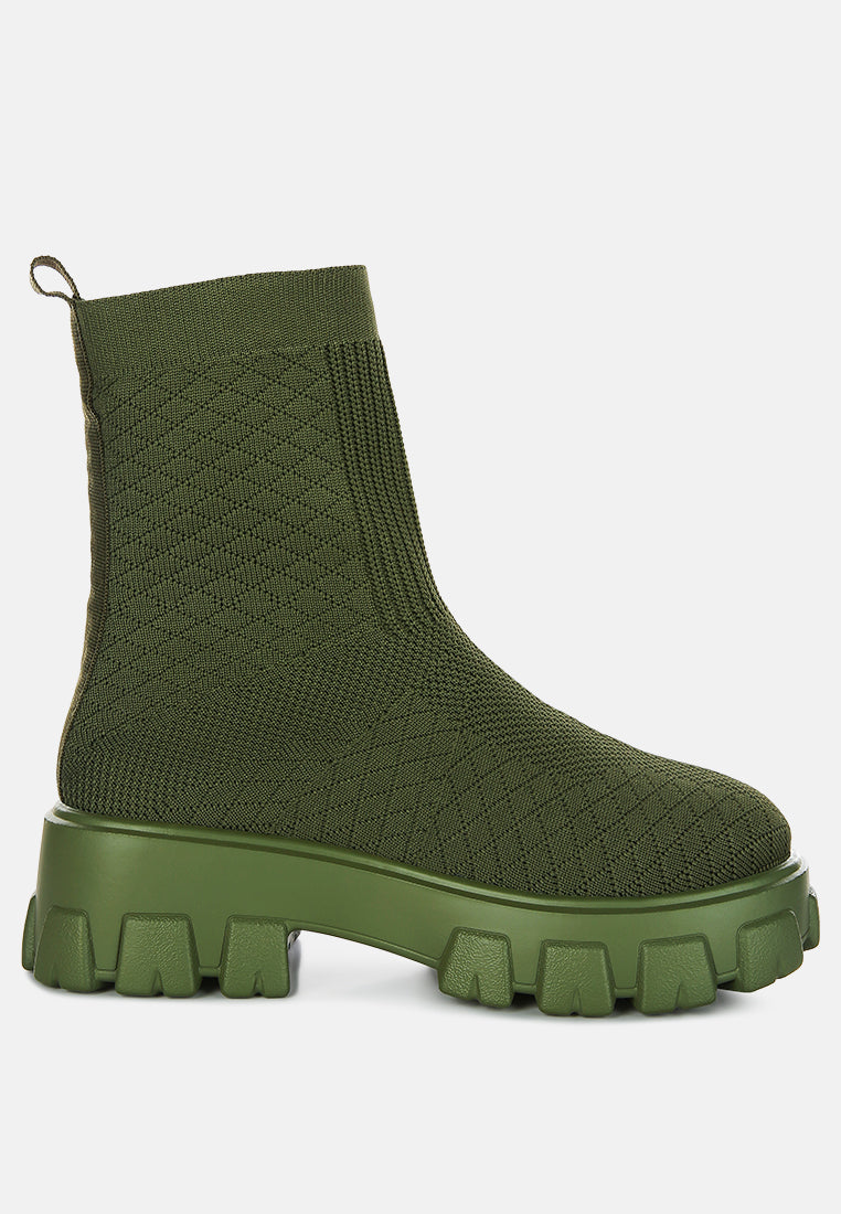 women stretch knit ankle boots#color_olive