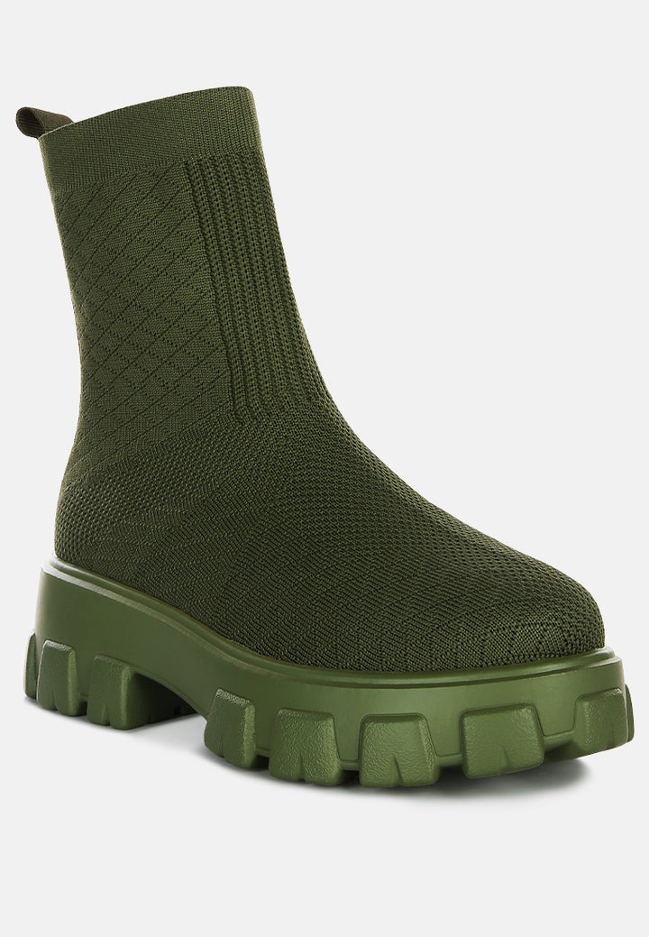 women stretch knit ankle boots#color_olive