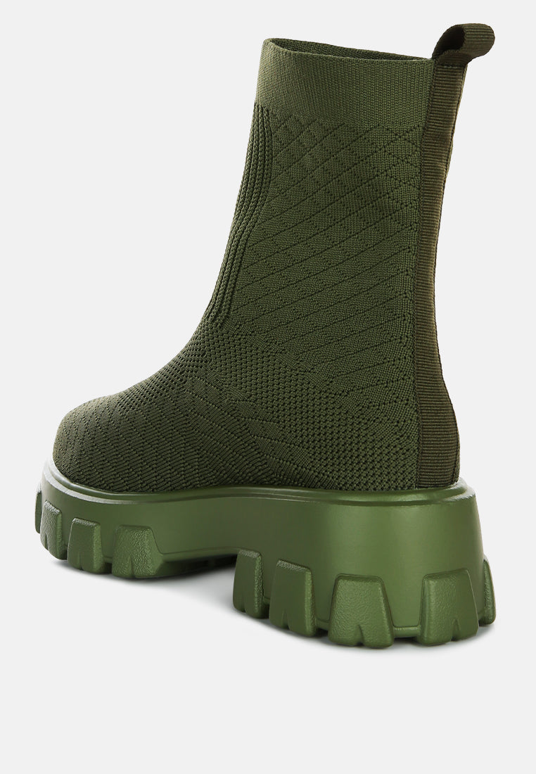 women stretch knit ankle boots#color_olive