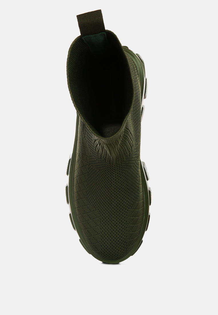 women stretch knit ankle boots#color_olive