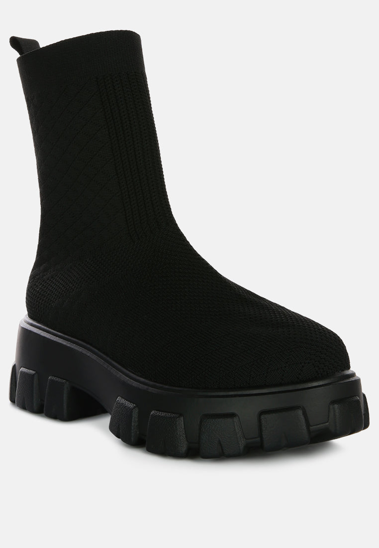 women stretch knit ankle boots#color_black