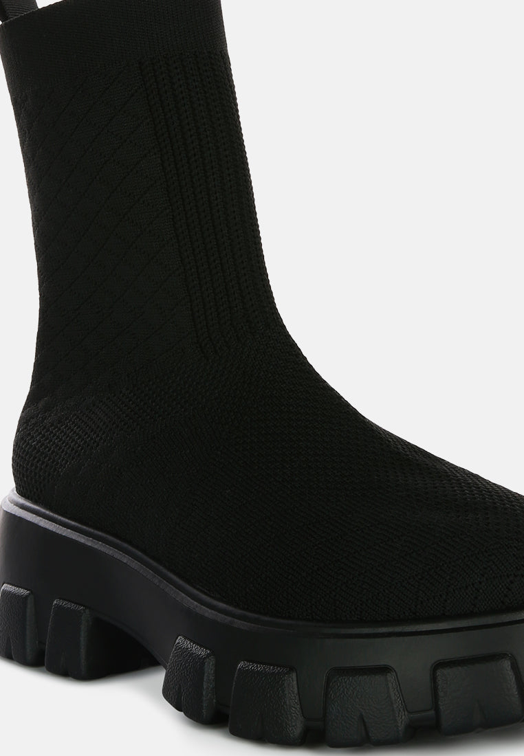 women stretch knit ankle boots#color_black