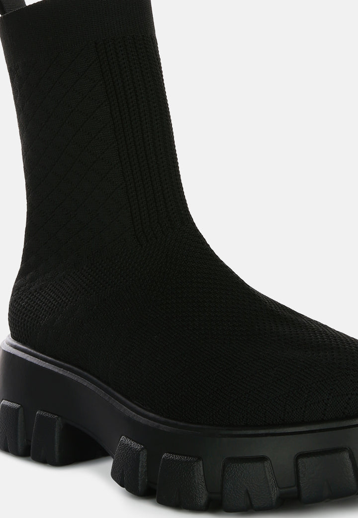 women stretch knit ankle boots#color_black