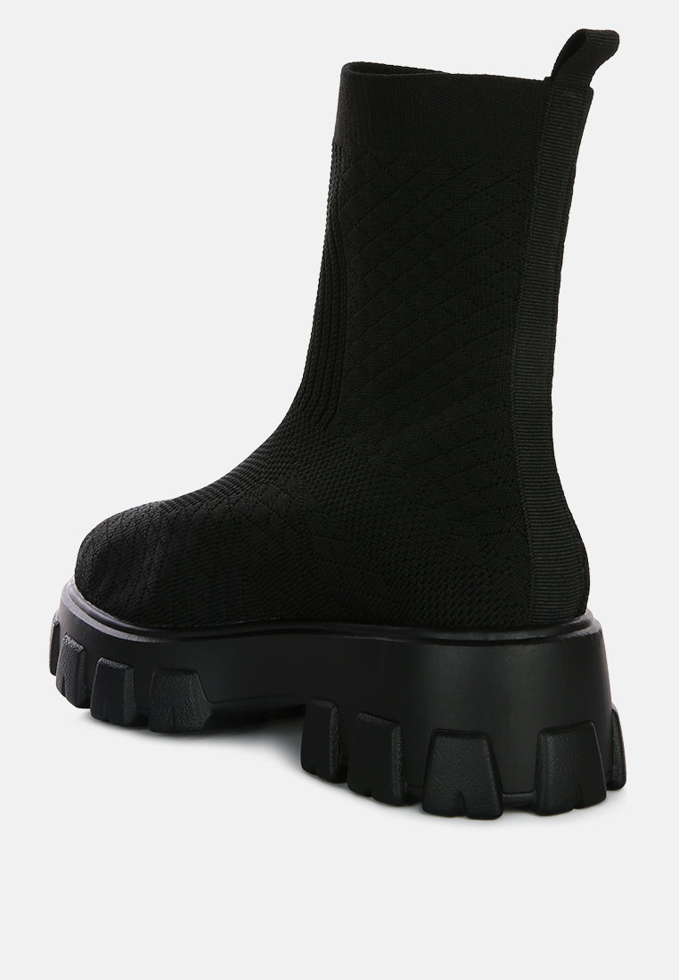 women stretch knit ankle boots#color_black