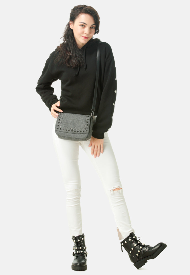 Women Button Detailed Sleeve Hoodie