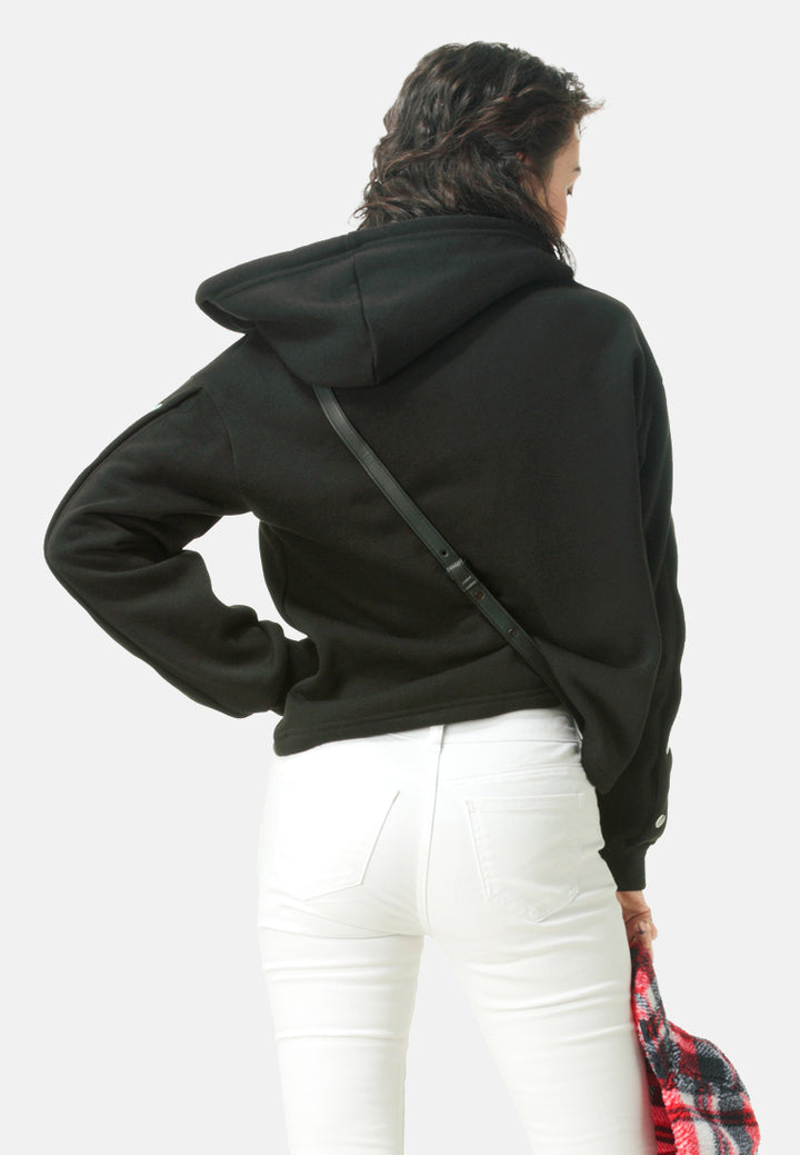 Women Button Detailed Sleeve Hoodie