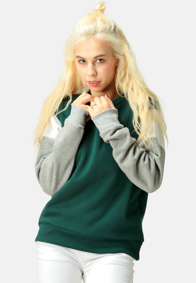 women color block sweatshirt in wine#color_dark green