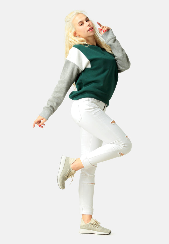 women color block sweatshirt in wine#color_dark green