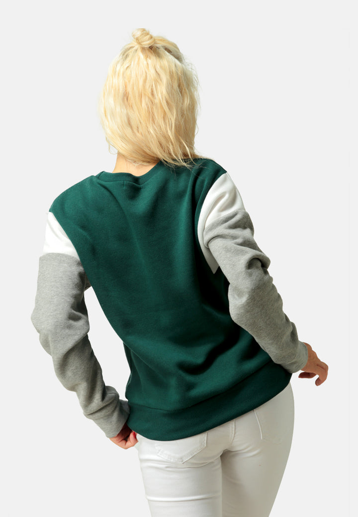 women color block sweatshirt in wine#color_dark green