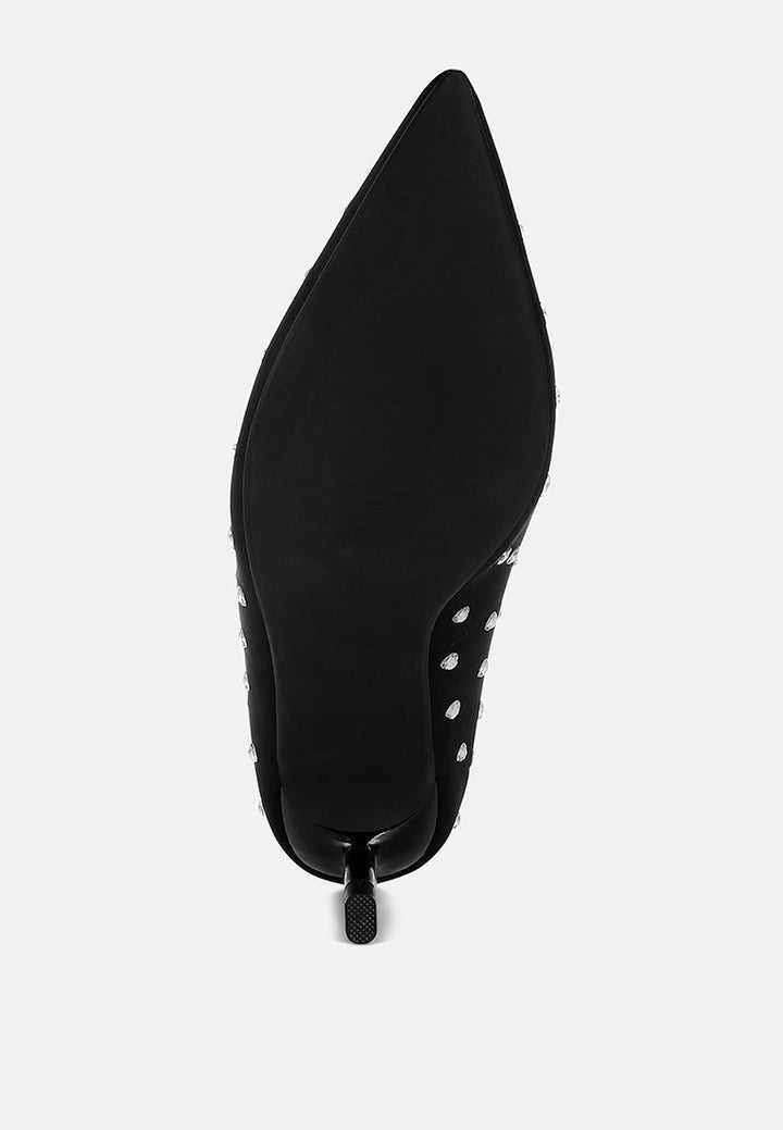 women heart-shaped rhinestones pumps#color_black