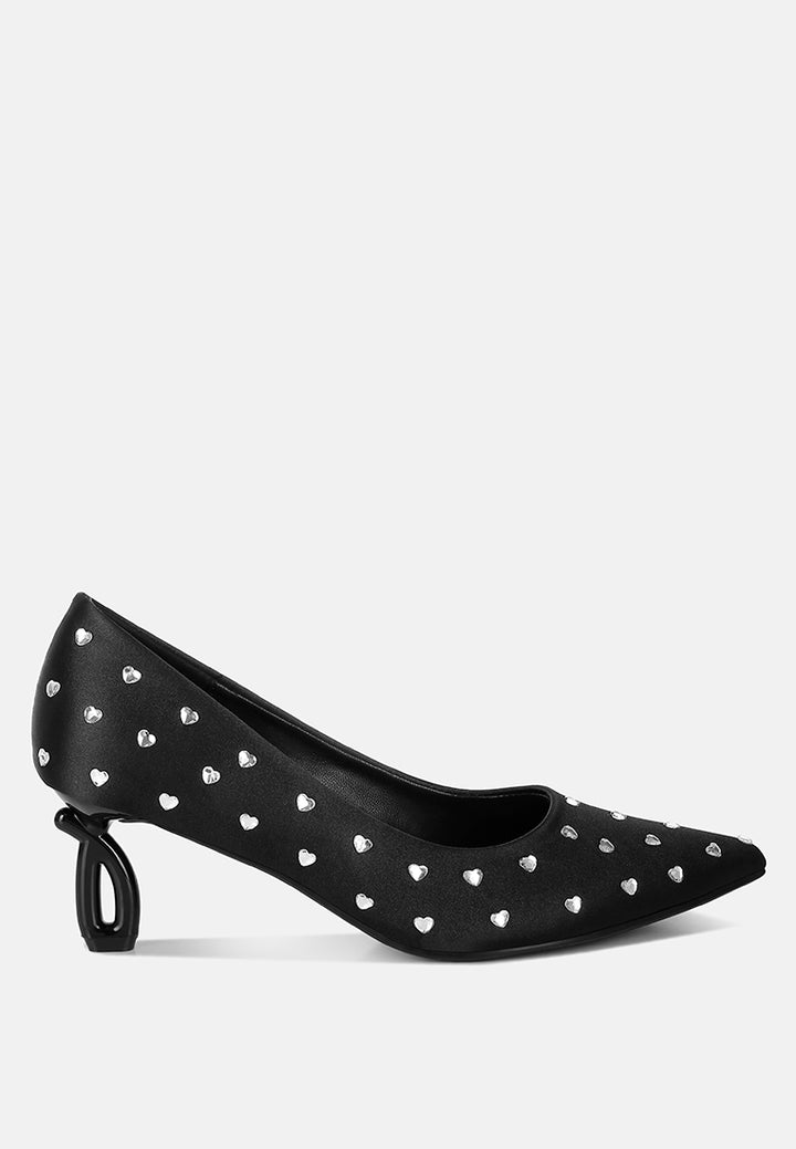 women heart-shaped rhinestones pumps#color_black