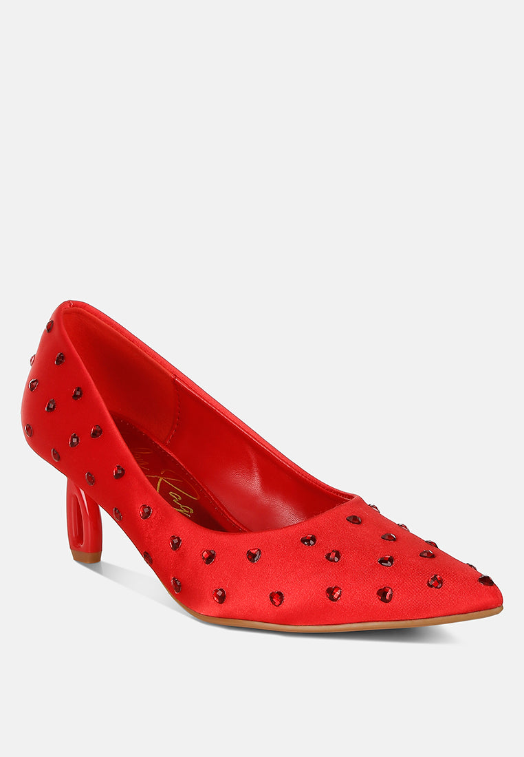 women heart-shaped rhinestones pumps#color_red