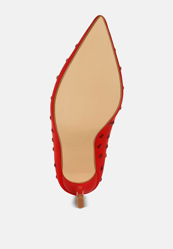 women heart-shaped rhinestones pumps#color_red