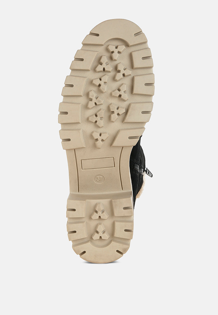 women fur collar chunky ankle boots#color_black