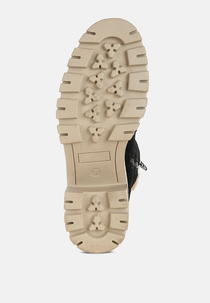 women fur collar chunky ankle boots#color_black