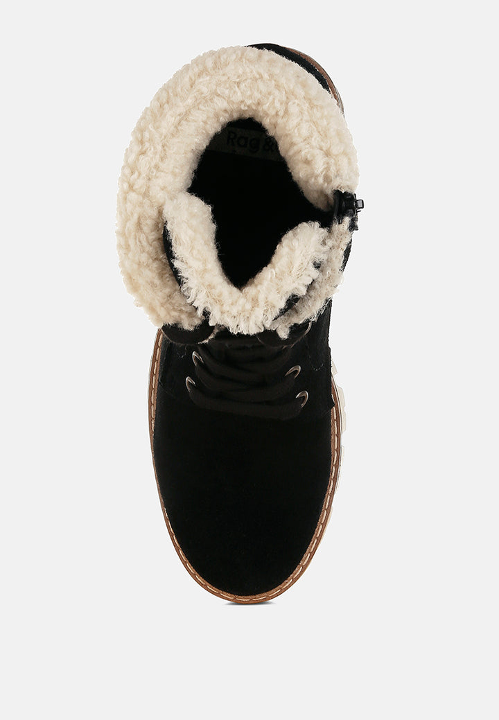 women fur collar chunky ankle boots#color_black