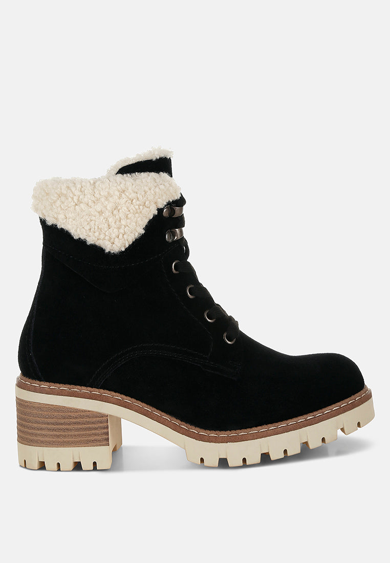 women fur collar chunky ankle boots#color_black