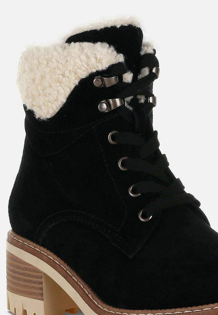 women fur collar chunky ankle boots#color_black