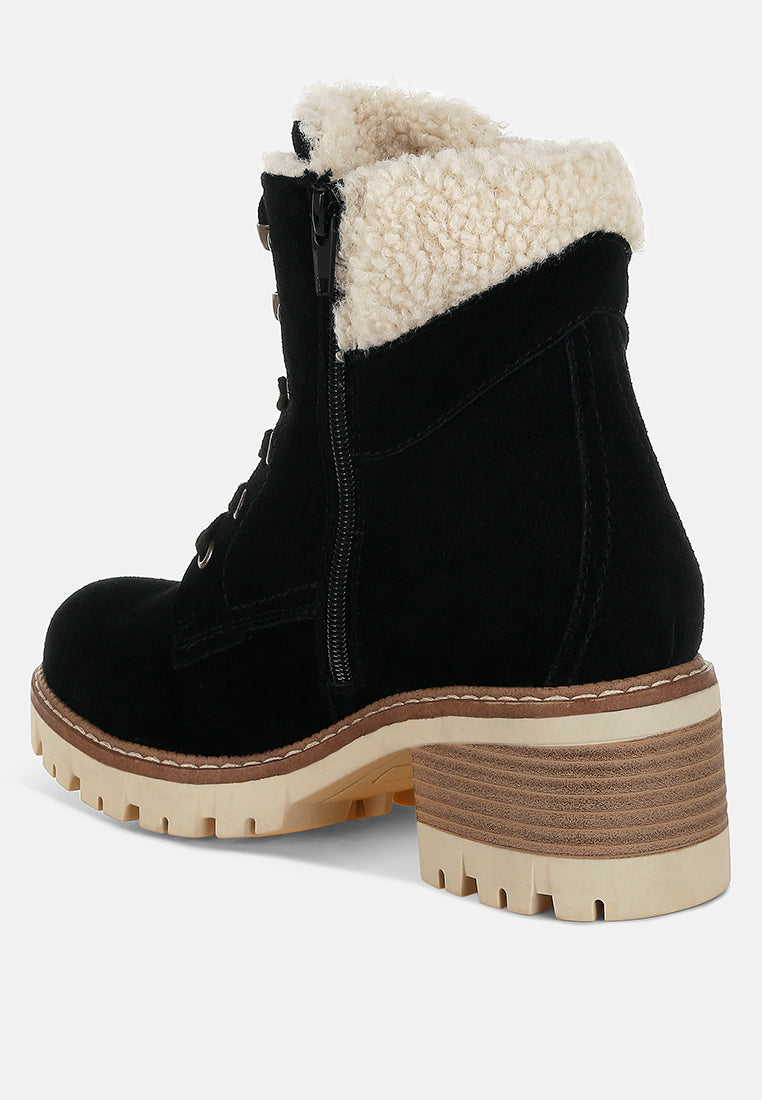 women fur collar chunky ankle boots#color_black