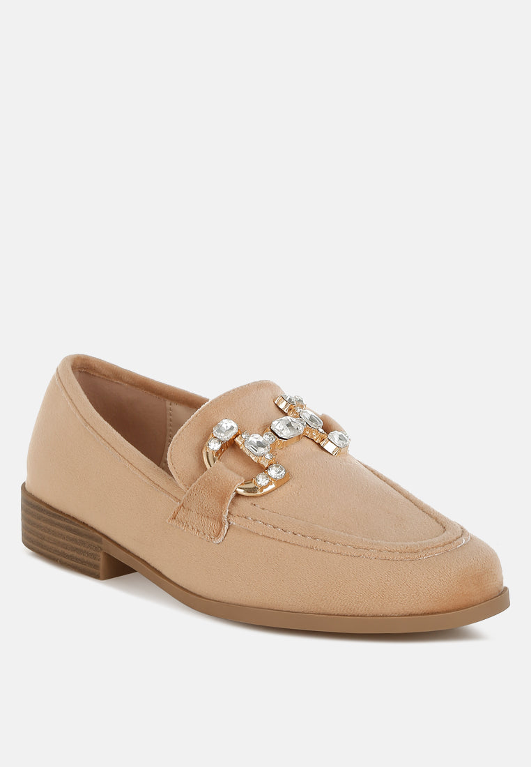 women diamante embellished horsebit loafers#color_beige