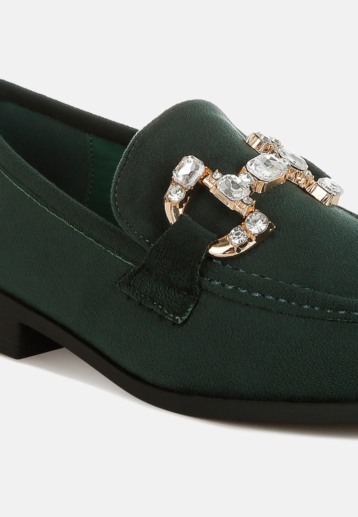 women diamante embellished horsebit loafers#color_green