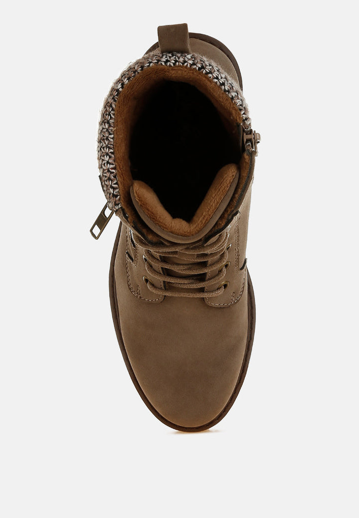 women knitted collar zip-up hiker boots#color_taupe