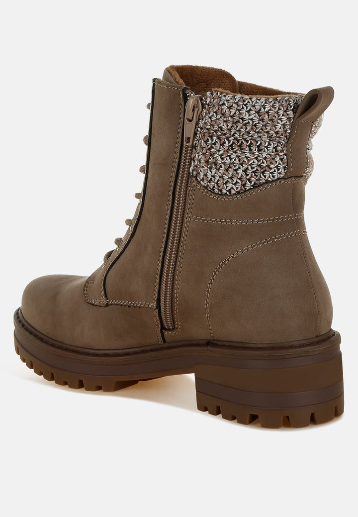 women knitted collar zip-up hiker boots#color_taupe