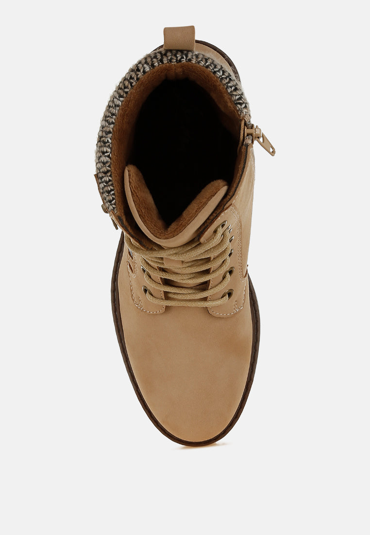 women knitted collar zip-up hiker boots#color_beige