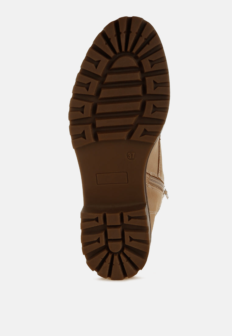 women knitted collar zip-up hiker boots#color_beige