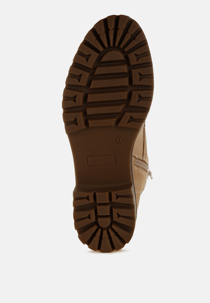 women knitted collar zip-up hiker boots#color_beige