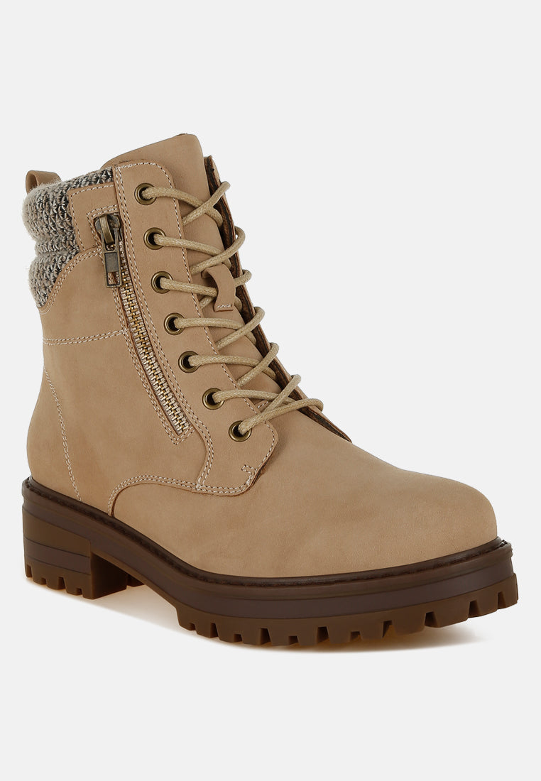 women knitted collar zip-up hiker boots#color_beige