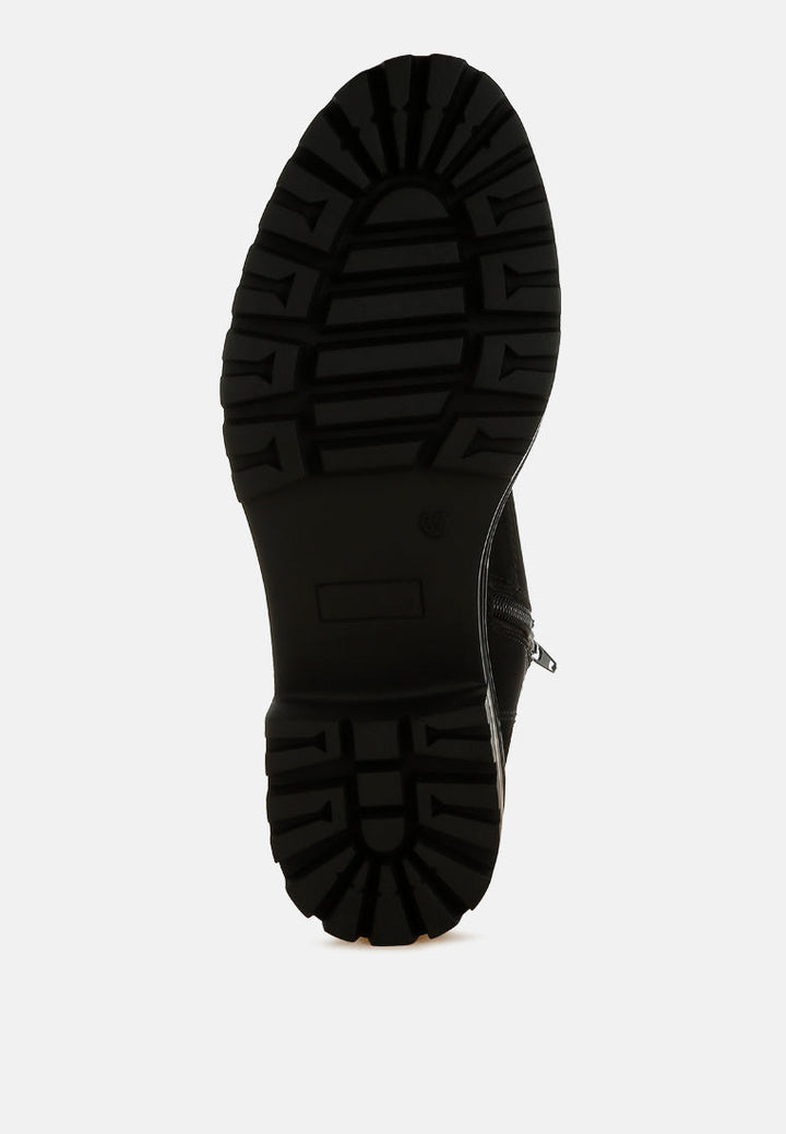 women knitted collar zip-up hiker boots#color_black