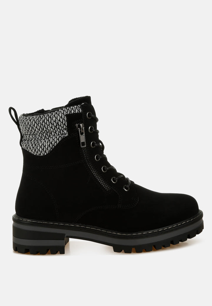 women knitted collar zip-up hiker boots#color_black